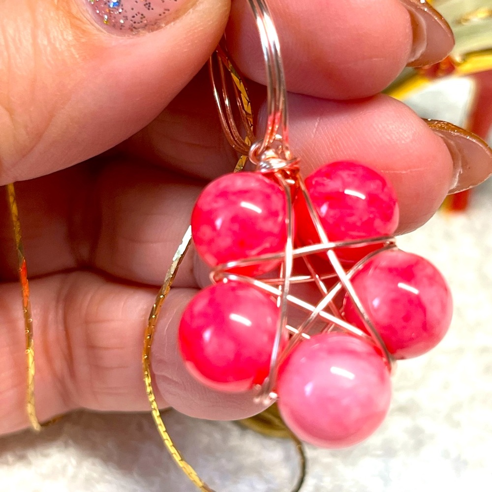 Pink jade like pentagram star pendant